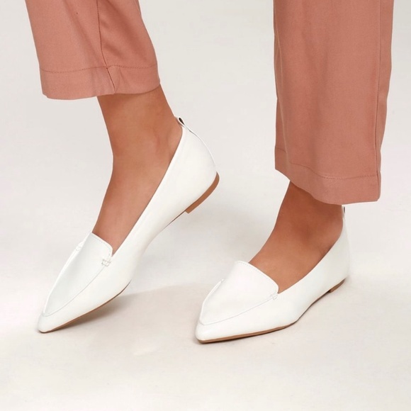 Lulus Shoes - White Lulus Emmy Leather Pointed Loafers